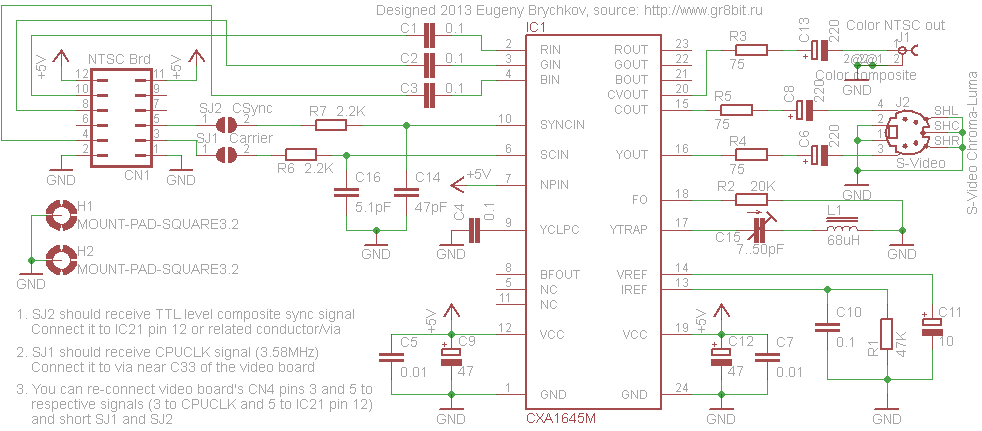 Composite and Y/C Video Board schematic