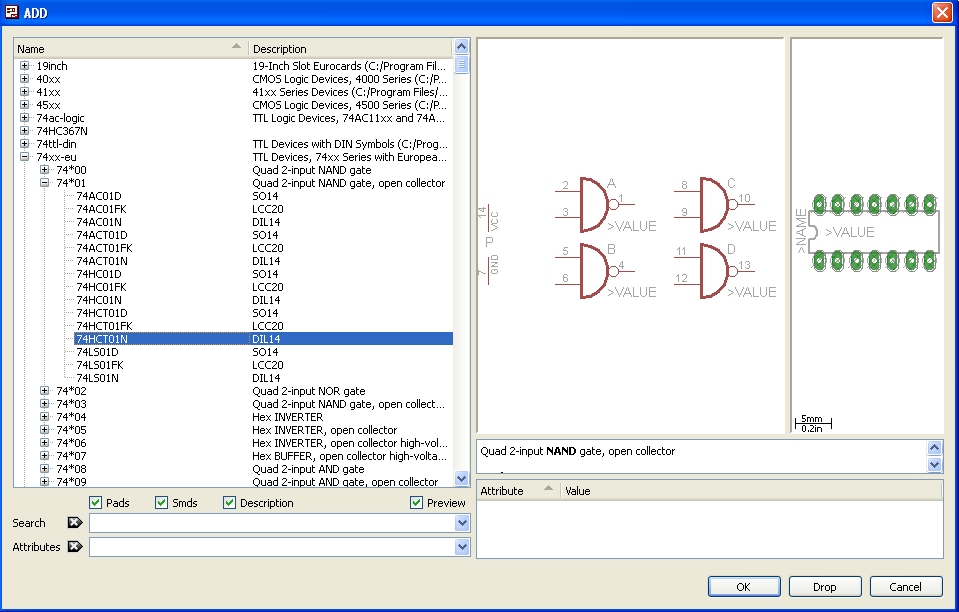 EAGLE add component window