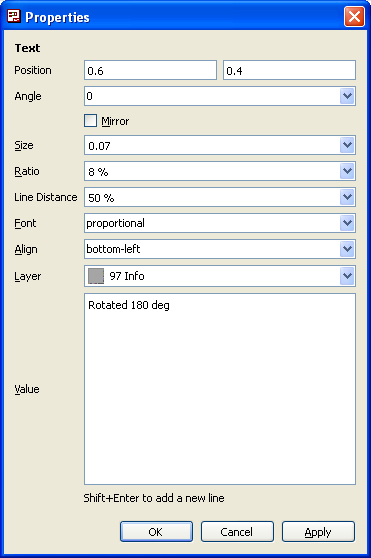 EAGLE schematic info for text element